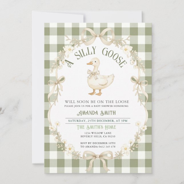 Invitation Carton d'invitation pour Baby Shower Sage Vert Gin (Devant)