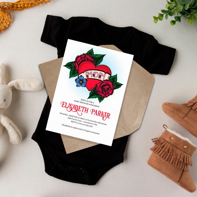 Invitation Carton d'invitation pour Baby Shower Tatouage de M (Créateur téléchargé)