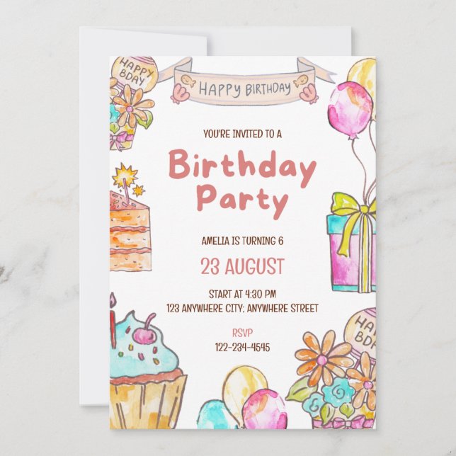 Invitation Carton d'invitation pour fête d'anniversaire d'enf (Devant)