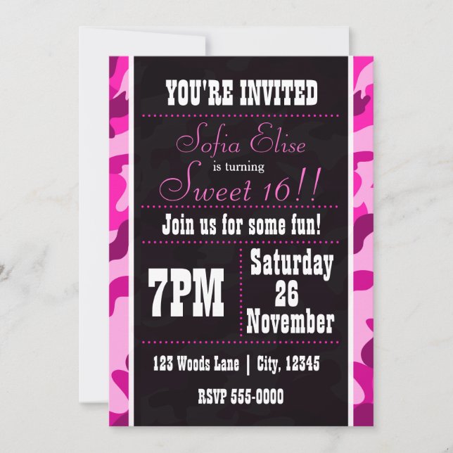 Invitation Carton d'invitation pour fête d'anniversaire rose  (Devant)