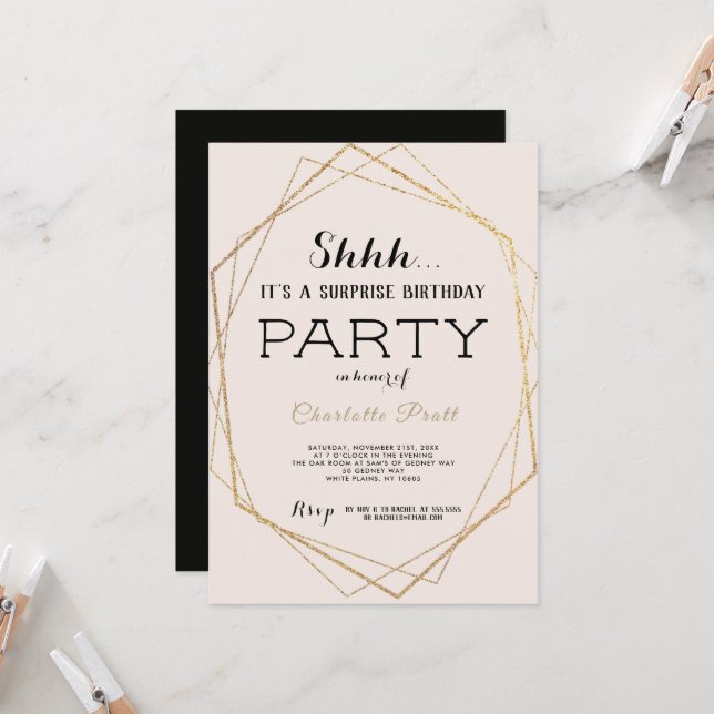 Invitation Carton d'invitation pour fête d'anniversaire surpr (Devant/Arrière en situation)