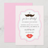Carton d'invitation pour fête de fille à moustache