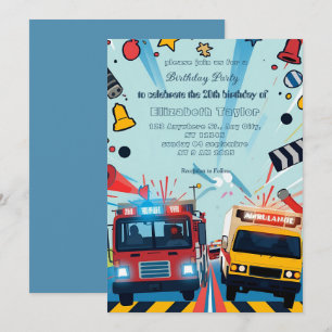 Invitation Carton d'invitation pour fête de véhicules d'urgen