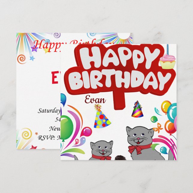 Invitation Carton d'invitation pour la fête d'anniversaire Ch (Devant / Derrière)
