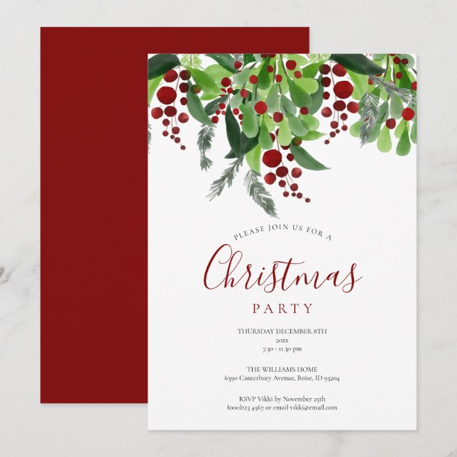 Invitation Carton d'invitation pour la fête de Noël aux baies (Devant / Derrière)