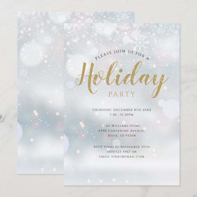 Invitation Carton d'invitation pour la fête de Noël Flocons d (Devant / Derrière)