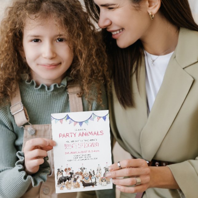 Invitation Carton d'invitation pour l'anniversaire de chiots  (Paw-ty Time! Celebrating Your Puppy's 1st Birthday!)