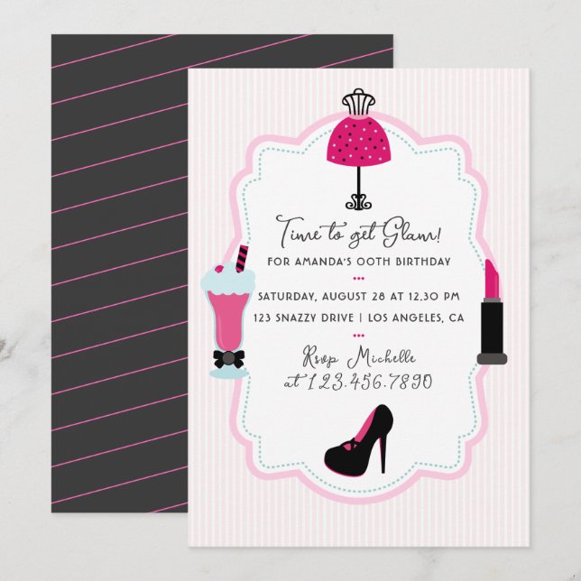Invitation Carton d'invitation pour l'anniversaire de la Diva (Devant / Derrière)