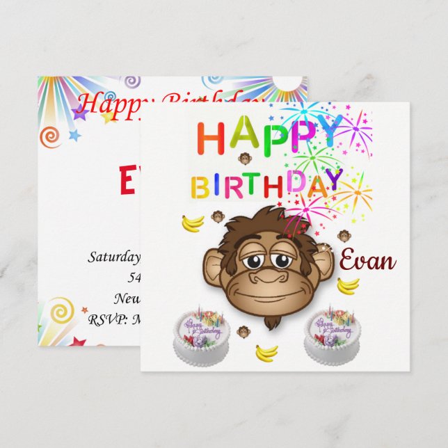 Invitation Carton d'invitation pour l'anniversaire du singe (Devant / Derrière)