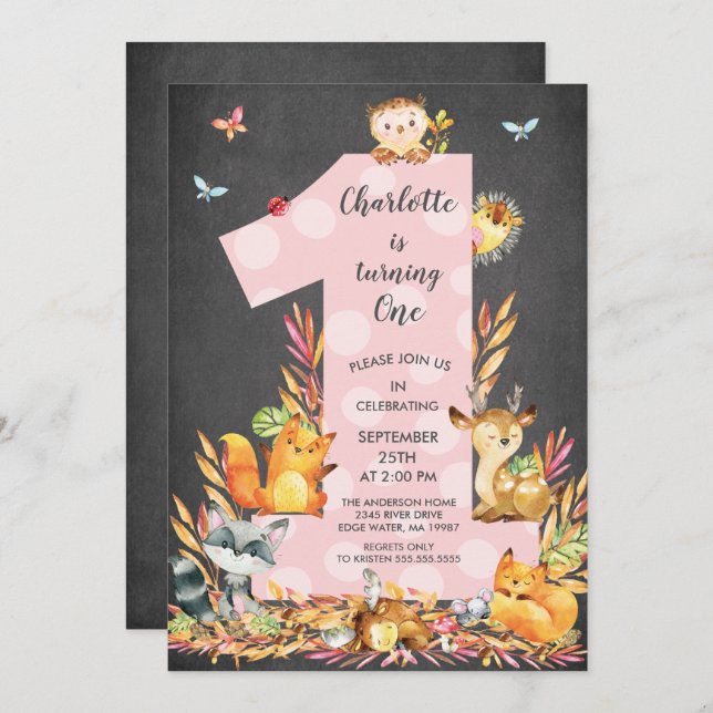 Invitation Carton d'invitation pour l'anniversaire d'une fill (Devant / Derrière)