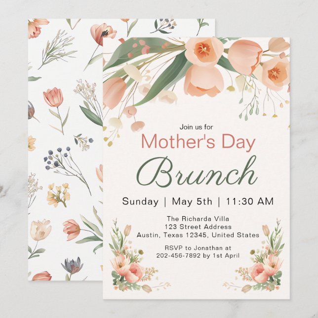 Invitation Carton d'invitation pour le brunch de la fête des  (Devant / Derrière)