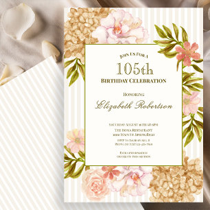 Invitation Carton d'invitation pour les 105 ans avec des fleu