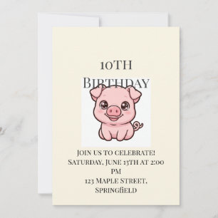 Invitation Carton d'invitation pour les 10 ans de bébé cochon