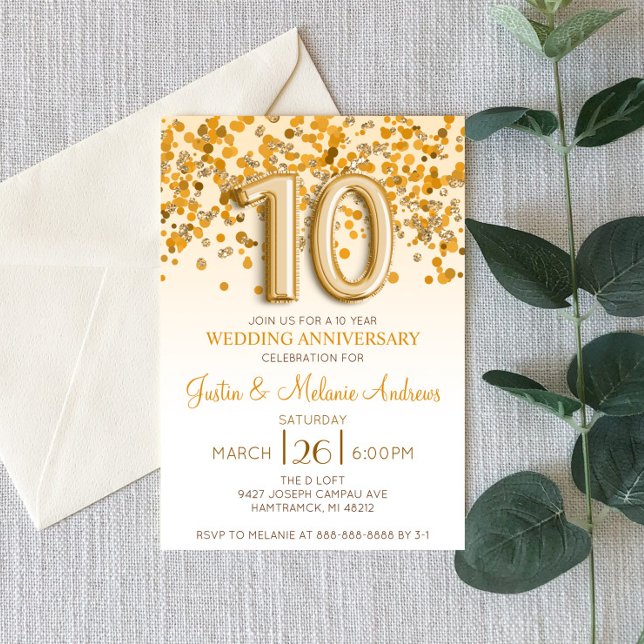 Invitation Carton d'invitation pour les 10 ans de mariage ave (Créateur téléchargé)