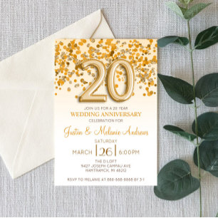 Invitation Carton d'invitation pour les 20 ans de mariage ave