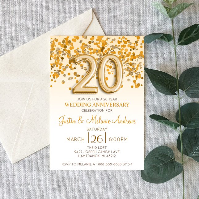 Invitation Carton d'invitation pour les 20 ans de mariage ave (Créateur téléchargé)