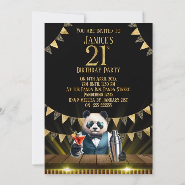 Invitation Carton d'invitation pour les 21 ans de Funny Panda (Devant)