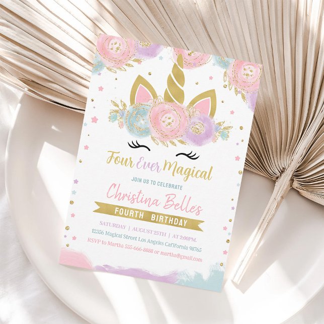 Invitation Carton d'invitation pour les 4 ans de licorne pour (Créateur téléchargé)