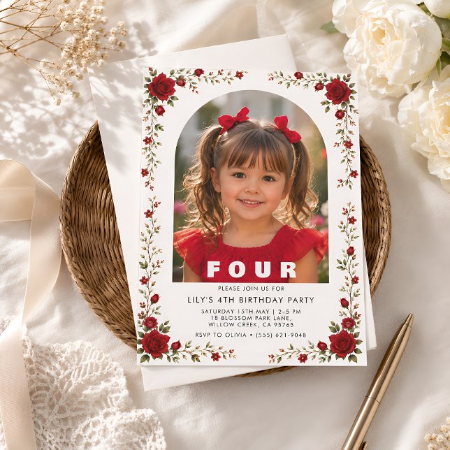 Invitation Carton d'invitation pour les 4 ans d'une fille ave (Créateur téléchargé)