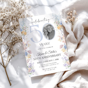 Invitation Carton d'invitation pour les 50 ans avec motif flo