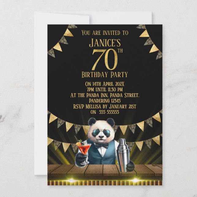 Invitation Carton d'invitation pour les 70 ans de Funny Panda (Devant)