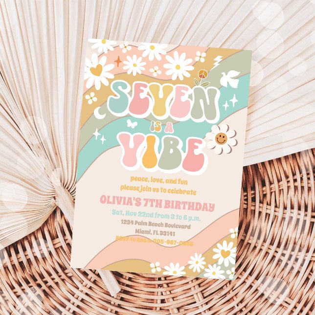 Invitation Carton d'invitation pour les 7 ans de Retro Daisy (Créateur téléchargé)