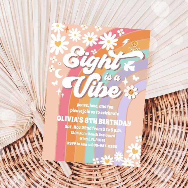 Invitation Carton d'invitation pour les 8 ans de Groovy Rainb (Créateur téléchargé)