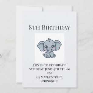 Invitation Carton d'invitation pour les 8 ans d'un éléphant b