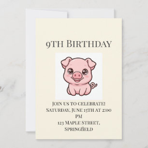Invitation Carton d'invitation pour les 9 ans de bébé cochon