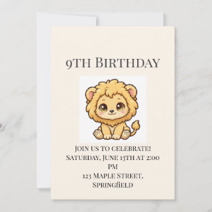 Invitation Carton d'invitation pour les 9 ans de bébé lion mi