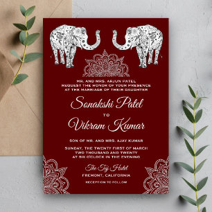 Invitation Carton d'invitation pour mariage indien avec éléph