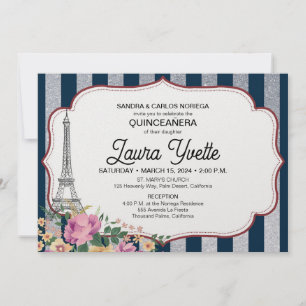 Invitation Carton d'invitation pour Quinceañera, Thème Paris,