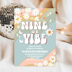 Invitation Carton d'invitation pour un 9e anniversaire rétro 