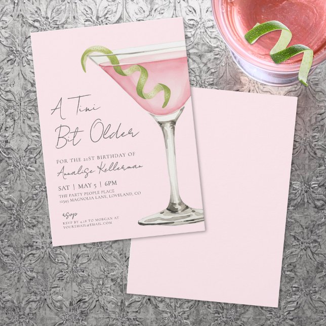 Invitation Carton d'invitation pour un anniversaire rose avec (A Tini Bit Older Adult Birthday Party Invitation )