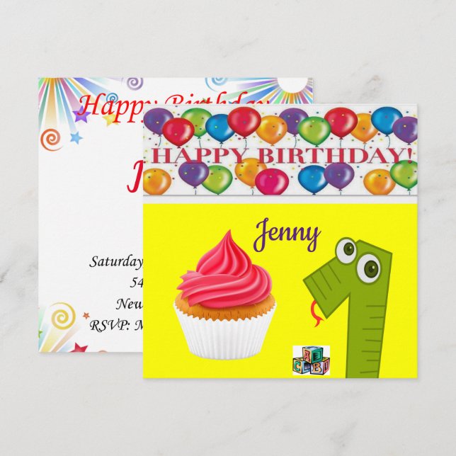 Invitation Carton d'invitation pour un anniversaire un an (Devant / Derrière)