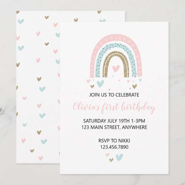 Invitation Carton d'invitation pour un premier anniversaire A (Devant / Derrière)