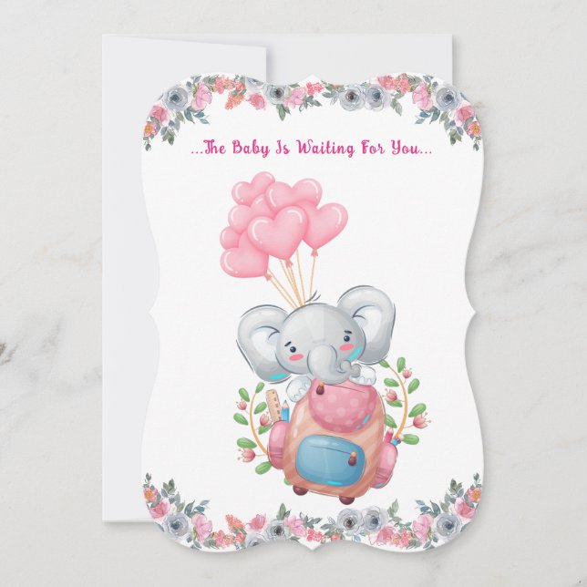 Invitation Carton d'invitation pour une baby shower éléphant  (Devant)