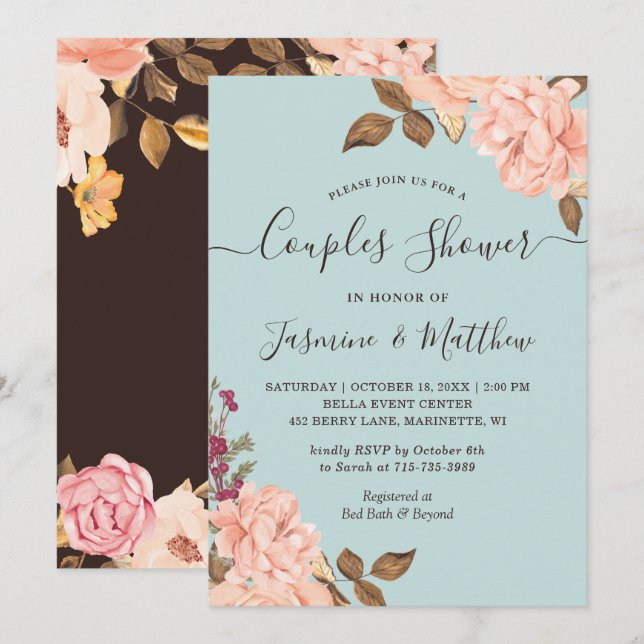 Invitation Carton d'invitation pour une fête de couples Aqua  (Devant / Derrière)