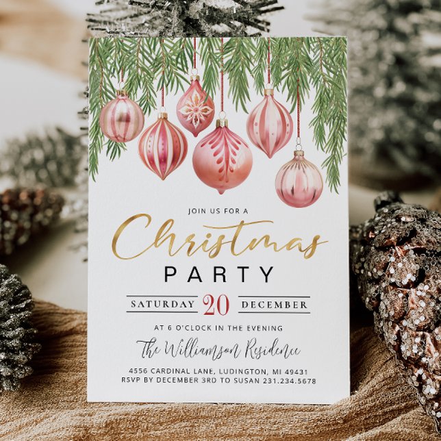 Invitation Carton d'invitation pour une fête de Noël rétro mo (Modern Retro Pink Christmas Party Invitation)