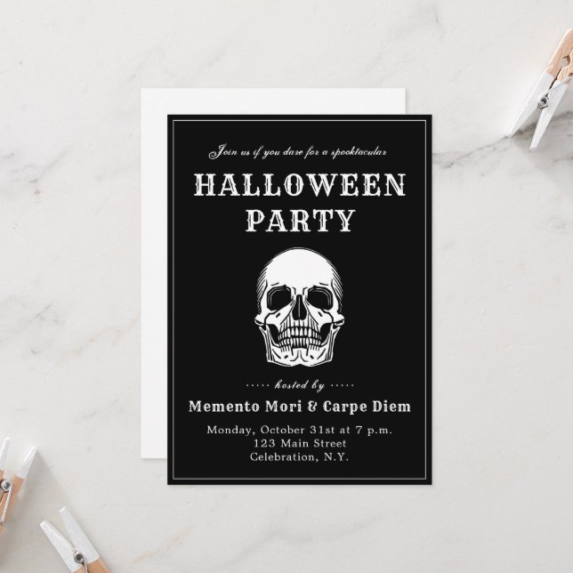 Invitation Carton d'invitation pour une fête d'Halloween avec (Devant/Arrière en situation)