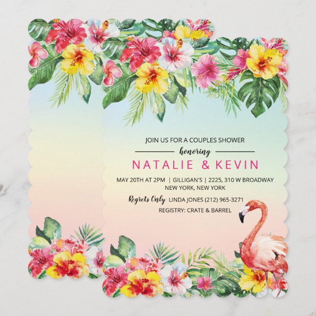 Invitation Carton d'invitation pour une fête prénuptale de fl (Devant / Derrière)