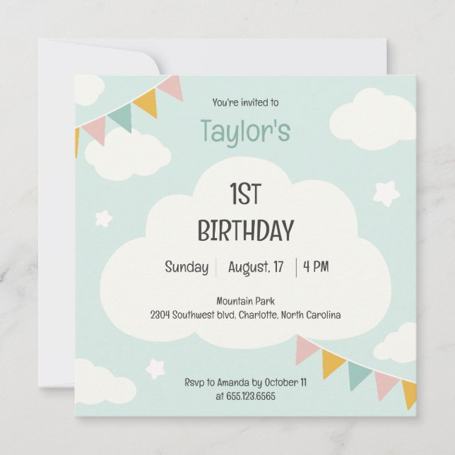Invitation Carton d'invitation pour une première fête d'anniv (Devant)