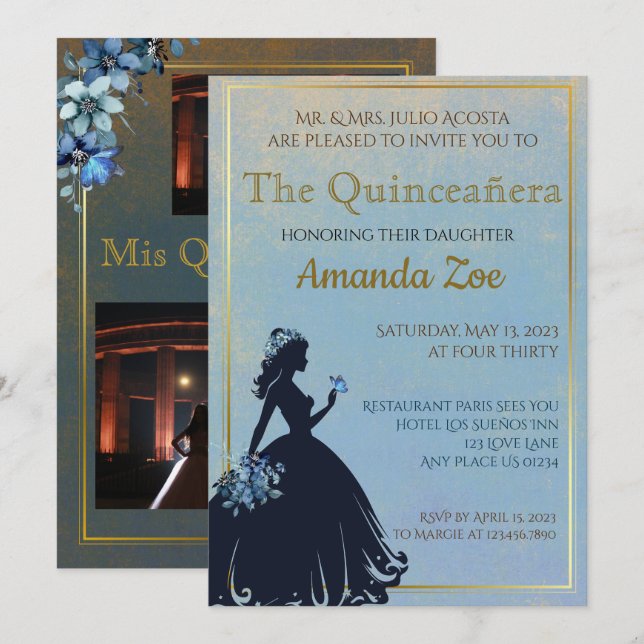Invitation Carton d'invitation pour une Quinceañera (Devant / Derrière)