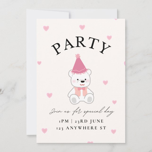 Invitation Carton d'invitation pour une soirée à thème Ourson (Devant)