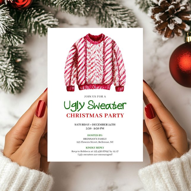 Invitation Carton d'invitation pour une soirée avec des pulls (Classic Funny Ugly Sweater Party Invitation)