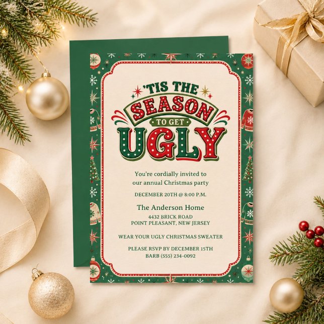 Invitation Carton d'invitation pour une soirée avec des pulls (Retro Ugly Christmas Sweater Party Invitation)