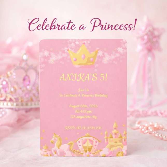 INVITATION CARTON D'INVITATION PRINCESSE ANNONÇANT UN ANNIVER (Créateur téléchargé)