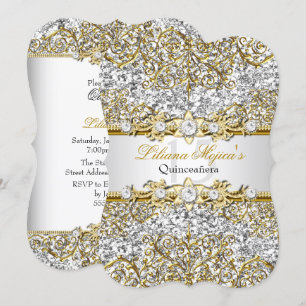 Invitation Carton d'invitation Quinceanera Damassé Pailleté O