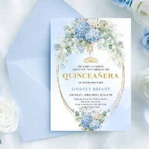 Invitation Carton d'invitation Quinceañera Floral Bleu Bohème