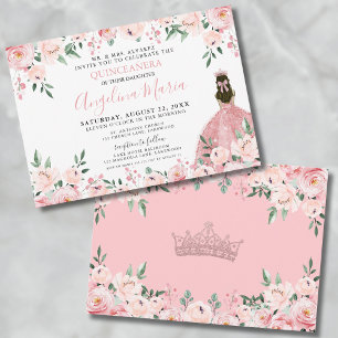 Invitation Carton d'invitation Quinceanera Rose aux motifs fl